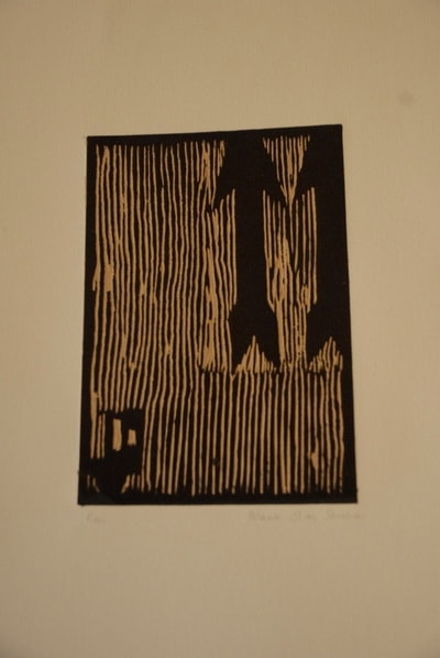 Woodcut print of forest landscape silhouette — Elisa Sassera