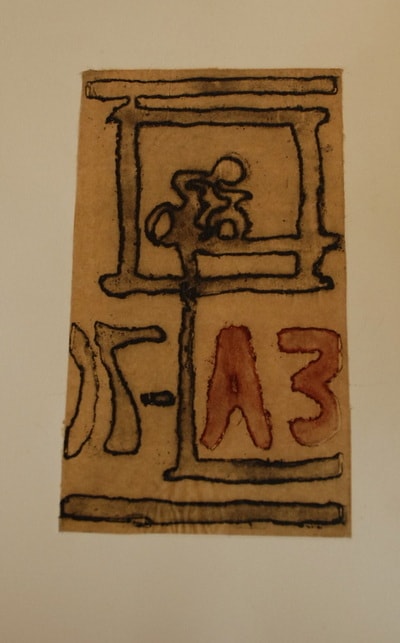 Ancient Egyptian hieroglyphic tablet drawing — etching print by Elisa Sassera